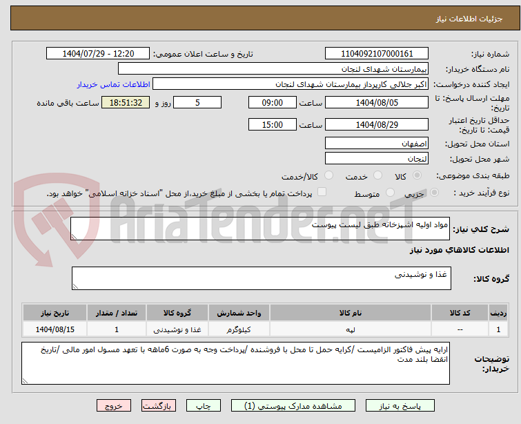 تصویر کوچک آگهی مواد اولیه اشپزخانه طبق لیست پیوست