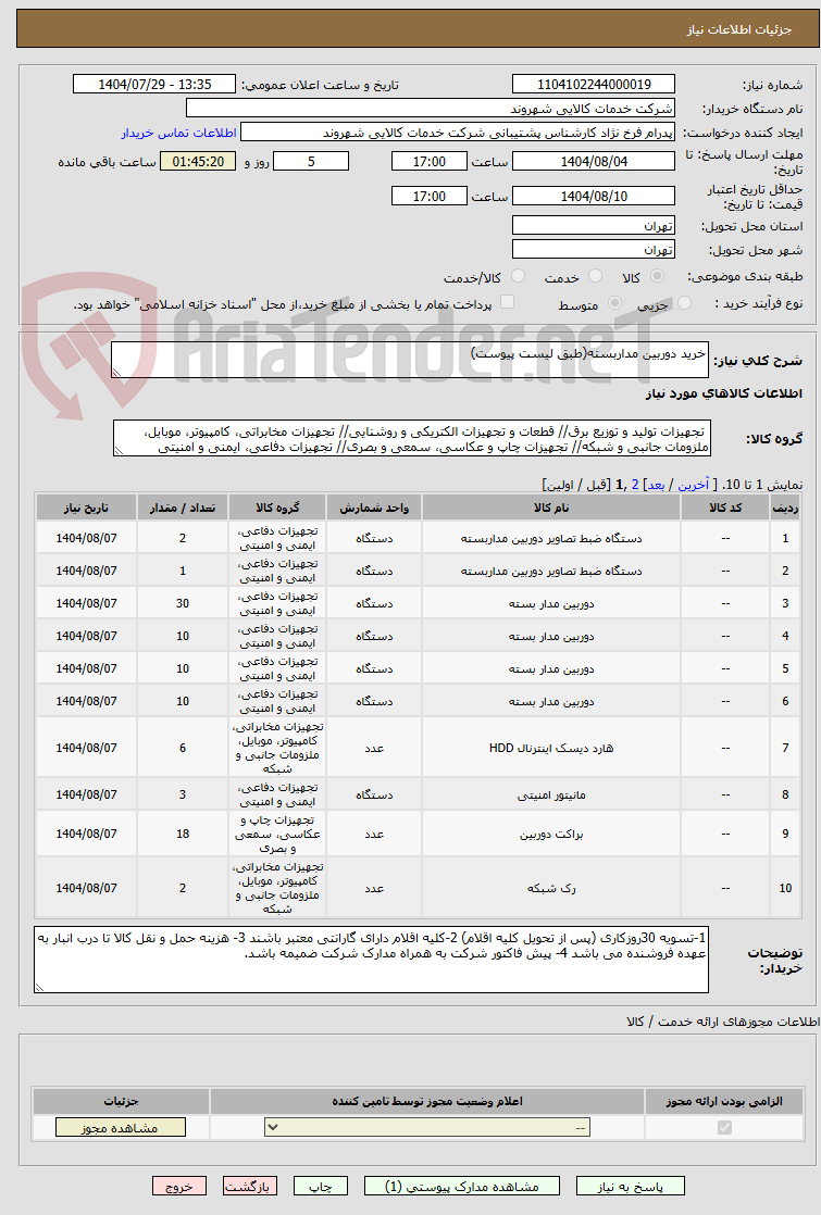 تصویر کوچک آگهی خرید دوربین مداربسته(طبق لیست پیوست)