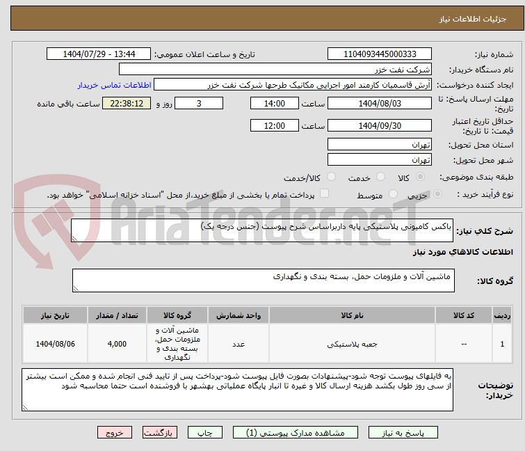 تصویر کوچک آگهی باکس کامیونی پلاستیکی پایه داربراساس شرح پیوست (جنس درجه یک)