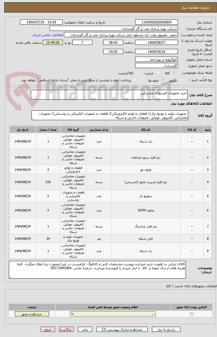 تصویر کوچک آگهی خرید تجهیزات فیبرنوری مشترکین