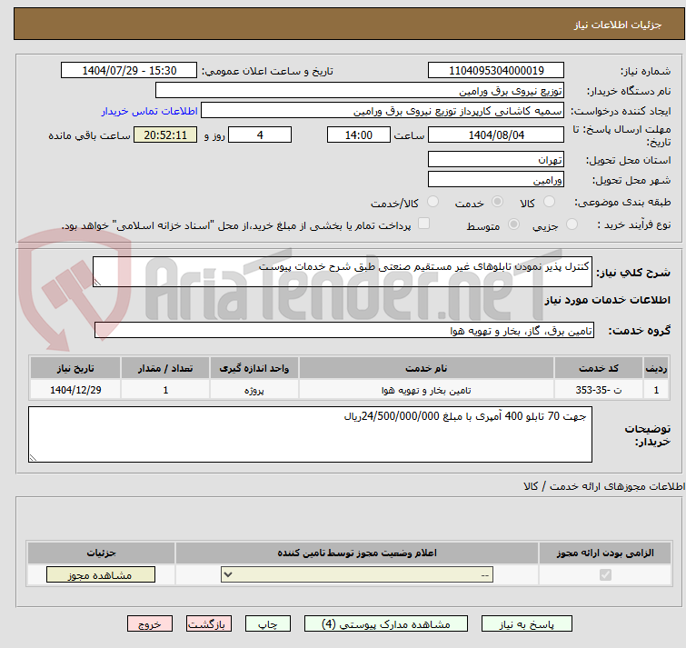 تصویر کوچک آگهی کنترل پذیر نمودن تابلوهای غیر مستقیم صنعتی طبق شرح خدمات پیوست