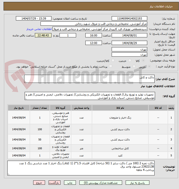 تصویر کوچک آگهی داکت و کابل