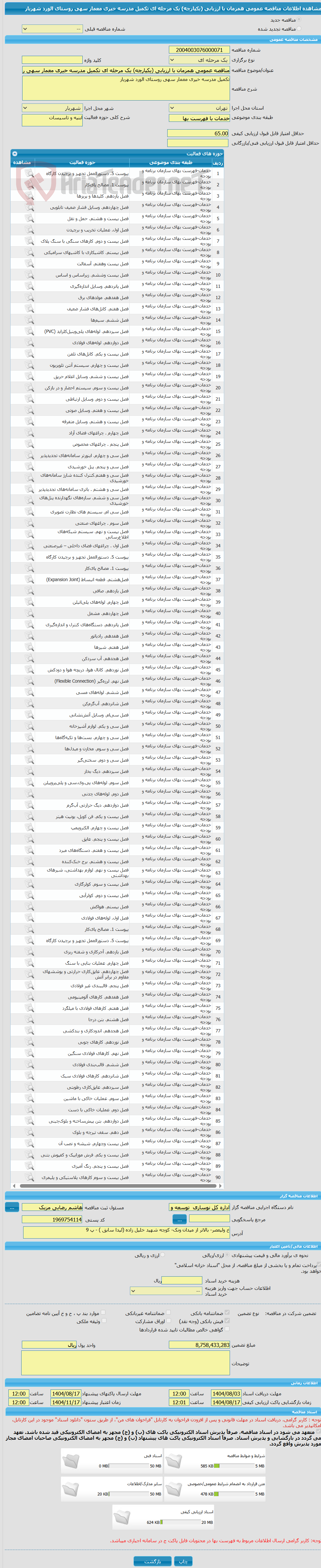 تصویر کوچک آگهی مناقصه عمومی همزمان با ارزیابی (یکپارچه) یک مرحله ای تکمیل مدرسه خیری معمار سهی روستای الورد شهریار