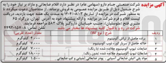 تصویر کوچک آگهی فروش اقلام ضایعاتی و مازاد 