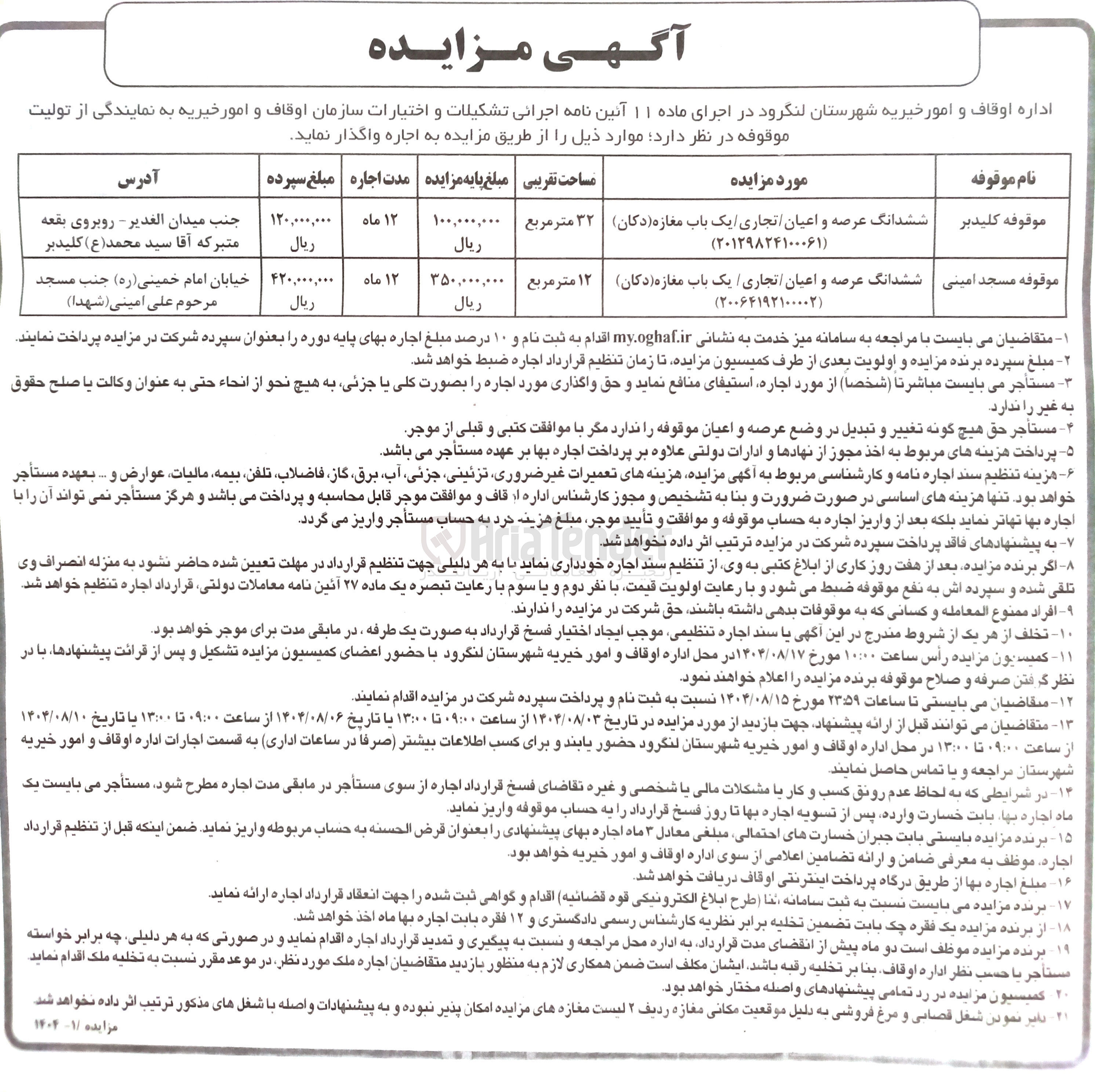 تصویر کوچک آگهی اجاره ششدانگ عرصه و اعیان تجاری یک باب مغازه (دکان)