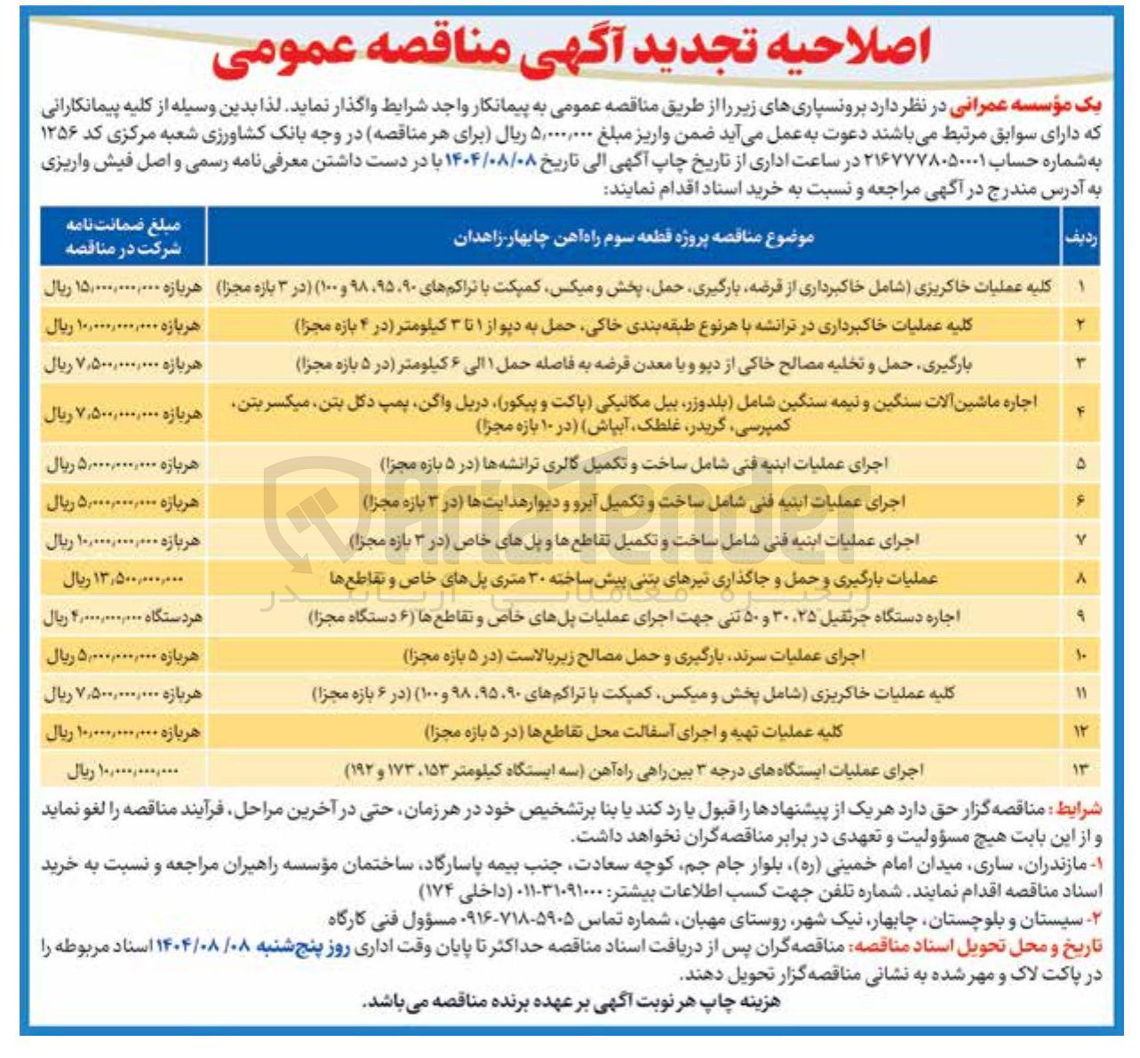 تصویر کوچک آگهی اجرای عملیات سرند بارگیری و حمل مصالح زیر بالاست در ۵ بازه مجزا