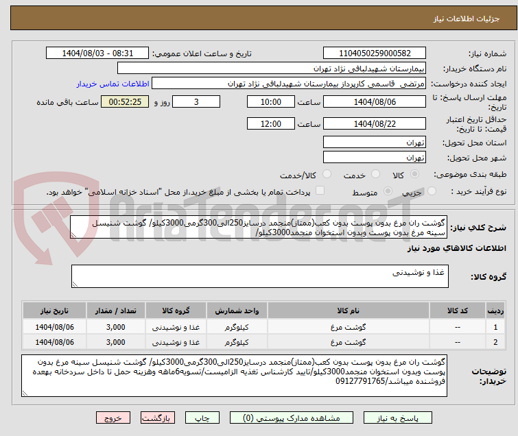 تصویر کوچک آگهی گوشت ران مرغ بدون پوست بدون کعب(ممتاز)منجمد درسایز250الی300گرمی3000کیلو/ گوشت شنیسل سینه مرغ بدون پوست وبدون استخوان منجمد3000کیلو/