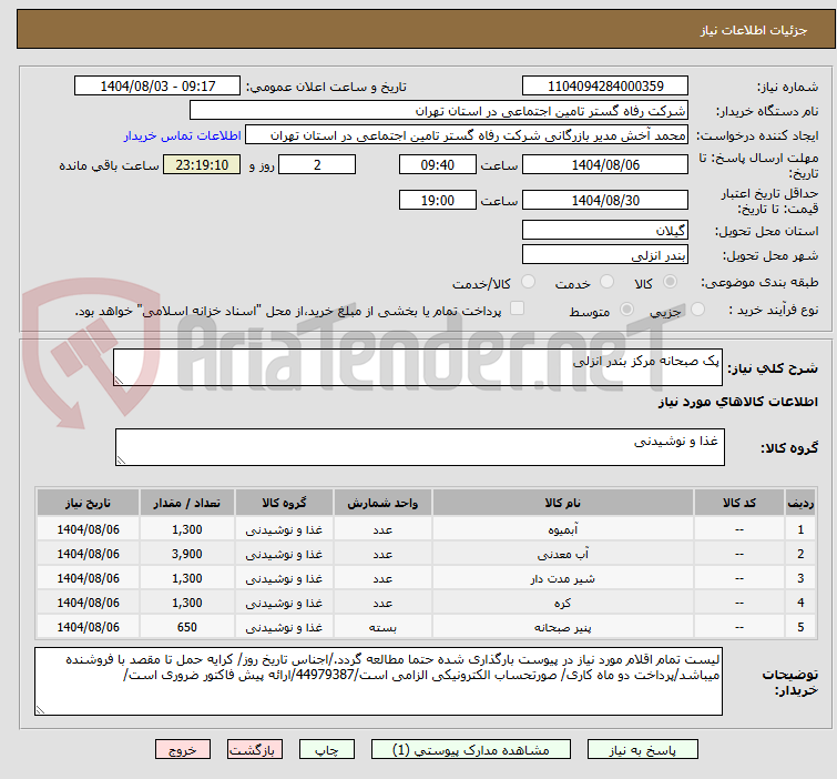 تصویر کوچک آگهی پک صبحانه مرکز بندر انزلی
