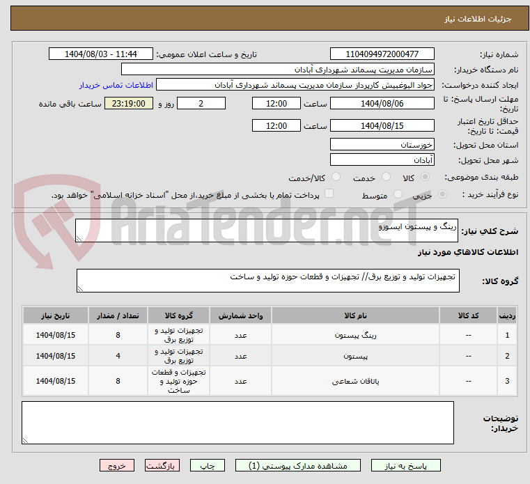 تصویر کوچک آگهی رینگ و پیستون ایسوزو 