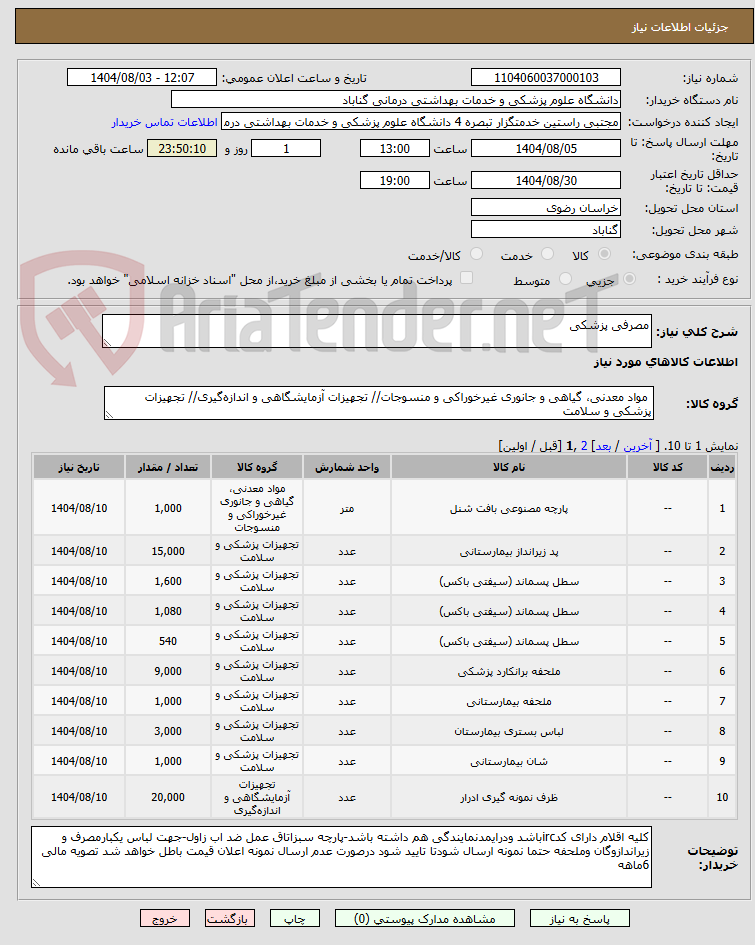 تصویر کوچک آگهی مصرفی پزشکی