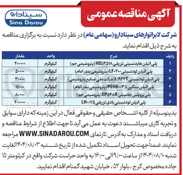 تصویر کوچک آگهی خرید پلی اتیلن سنگین PEHB۰۰۳۵ ( پتروشیمی بندر امام )