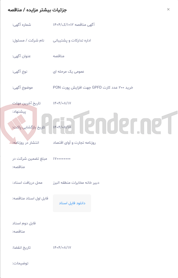 تصویر کوچک آگهی خرید 200 عدد کارت GPFD جهت افزایش پورت PON