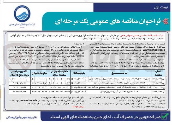 تصویر کوچک آگهی اجرای خط انتقال فاضلاب