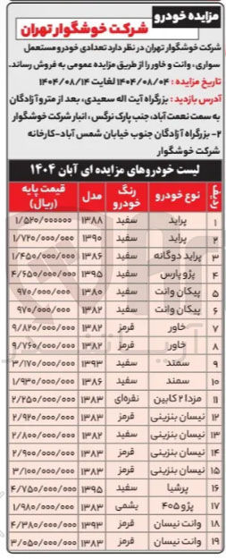 تصویر کوچک آگهی فروش تعدادی خودرو مستعمل سواری وانت و خاور