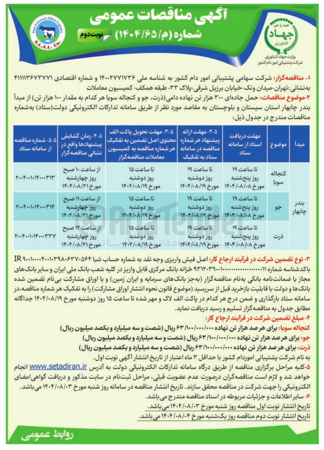 تصویر کوچک آگهی حمل جاده ای 100 هزار تن نهاده دامی کنجاله سویا