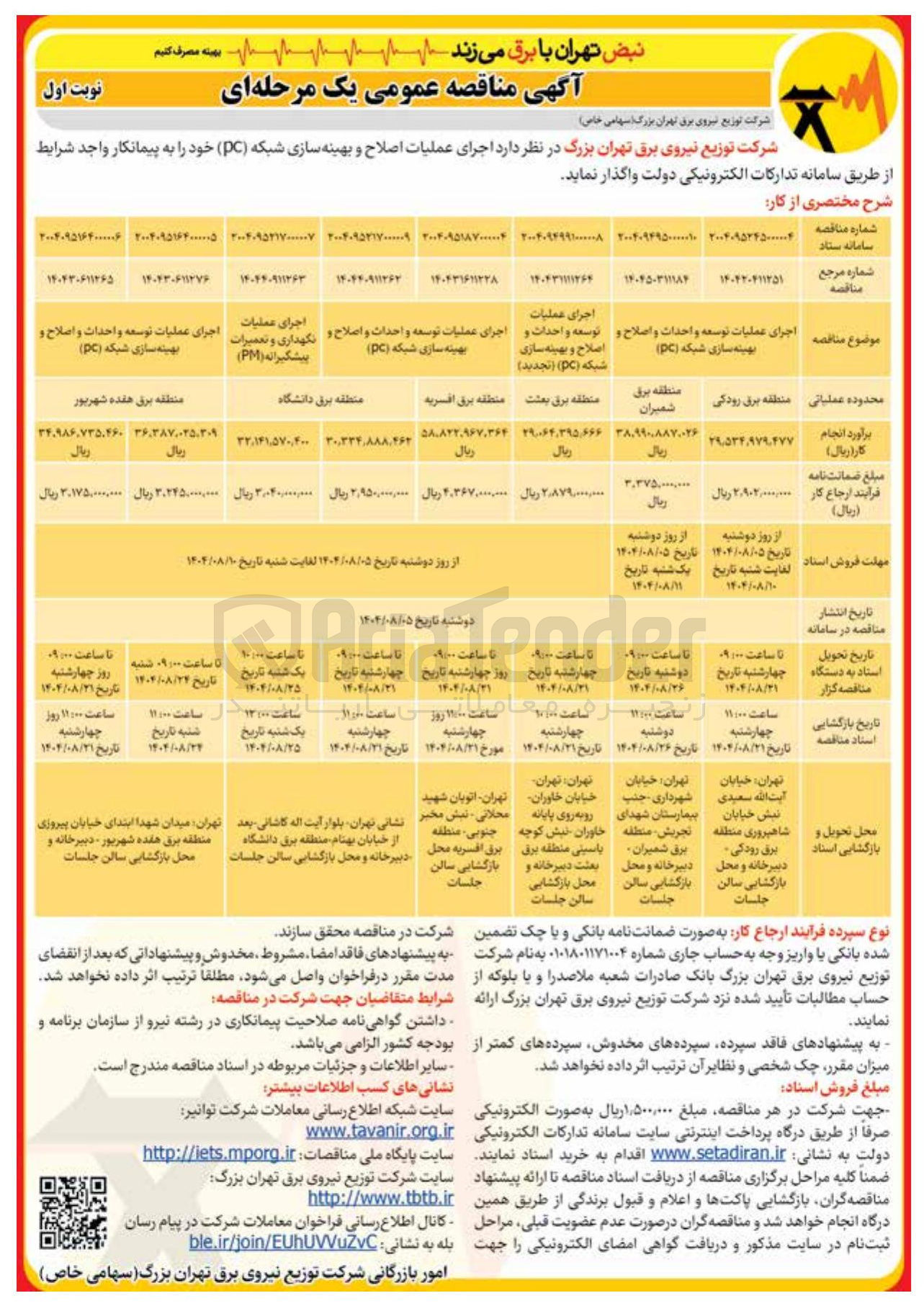 تصویر کوچک آگهی اجرای عملیات توسعه و احداث و اصلاح و بهینه سازی شبکه ( PC )