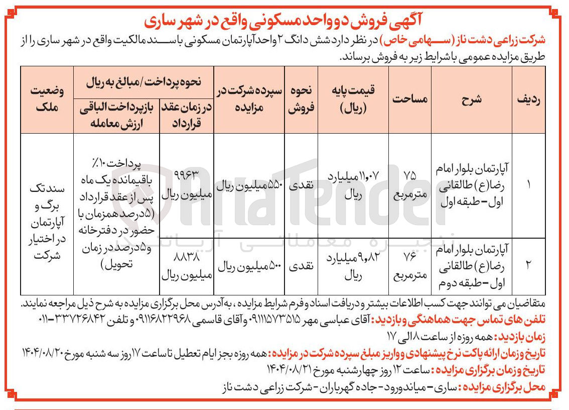تصویر کوچک آگهی شش دانگ ۲ واحد آپارتمان مسکونی