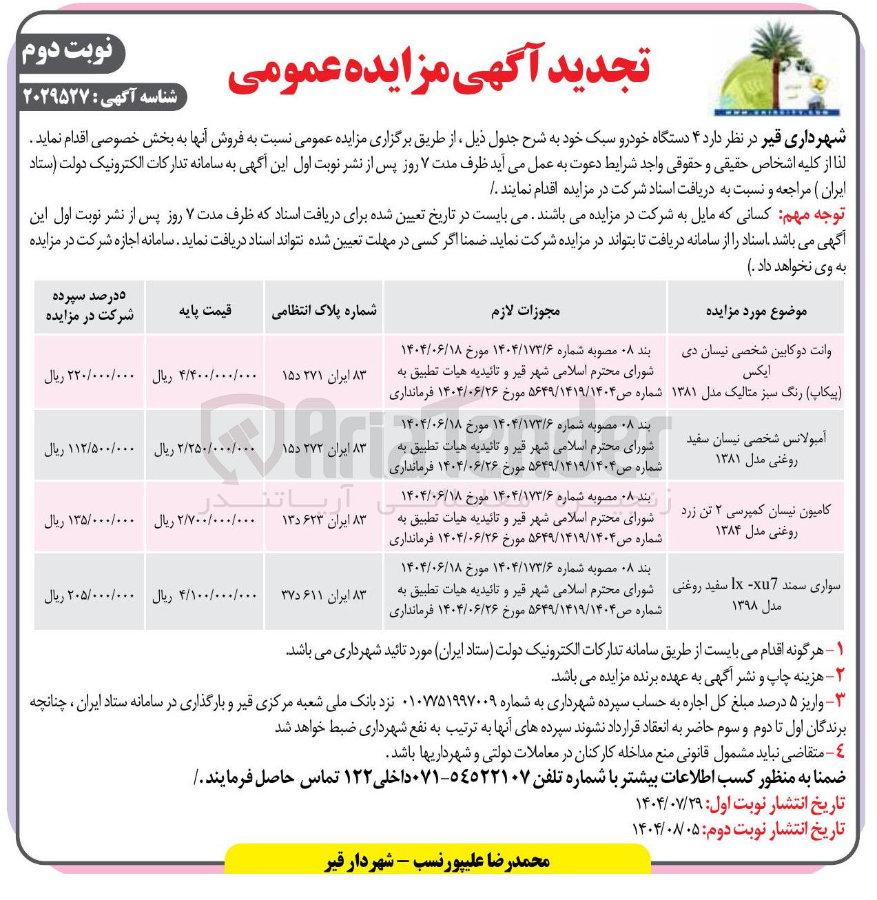 تصویر کوچک آگهی فروش  دستگاه خودرو سبک خود به شرح جدول ذیل