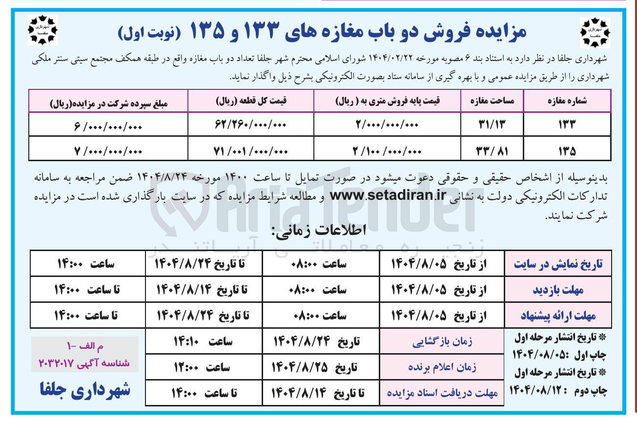 تصویر کوچک آگهی فروش تعداد دو باب مغازه واقع در طبقه همکف مجتمع سیتی سنتر ملکی شهرداری