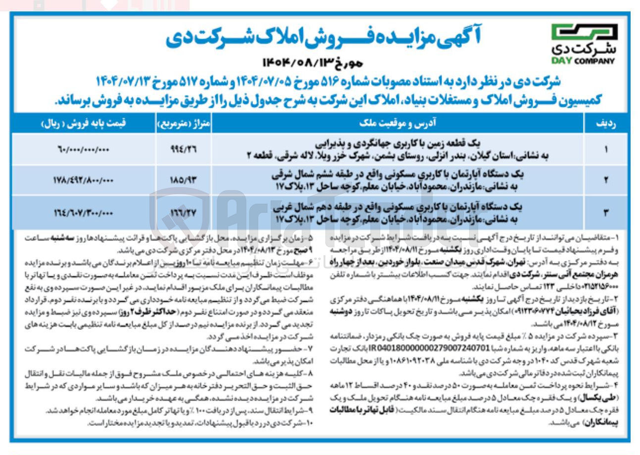 تصویر کوچک آگهی فروش دو دستگاه آپارتمان مسکونی و یک قطعه زمین با کاربری جهانگردی و پذیرایی