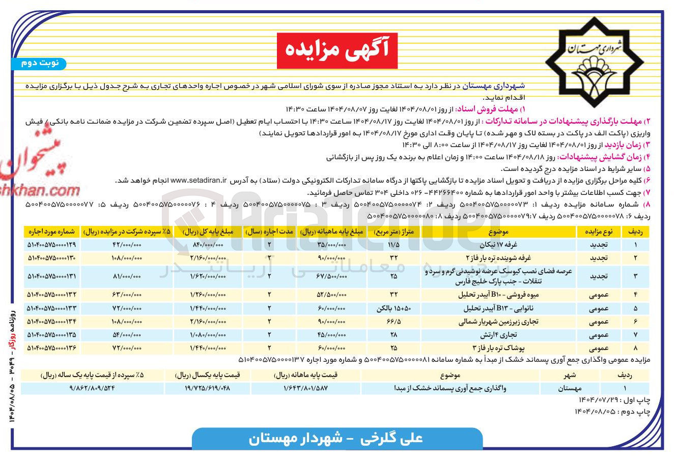 تصویر کوچک آگهی واگذاری جمع آوری پسماند خشک از مبدا