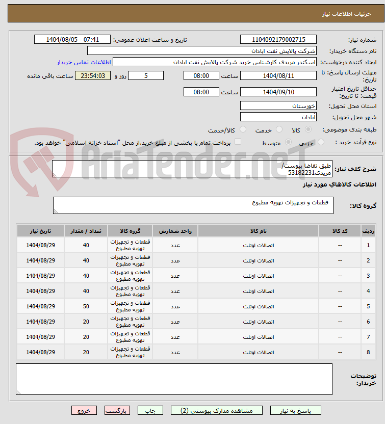 تصویر کوچک آگهی طبق تقاضا پیوست/
مریدی53182231