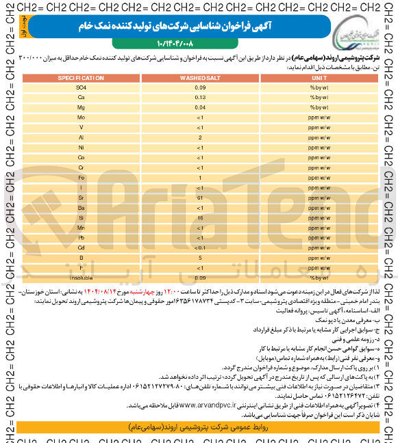 تصویر کوچک آگهی نمک خام حداقل به میزان ۳۰۰/۰۰۰ 
تن