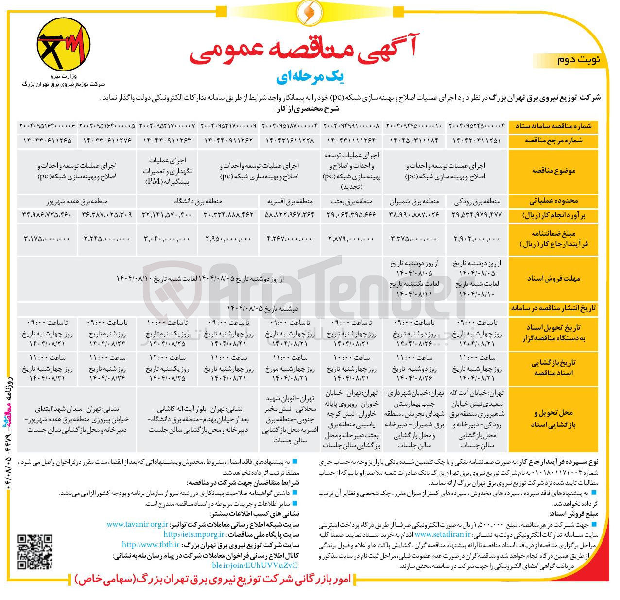 تصویر کوچک آگهی اجرای عملیات توسعه و احداث و اصلاح و بهینه سازی شبکه ( pc )