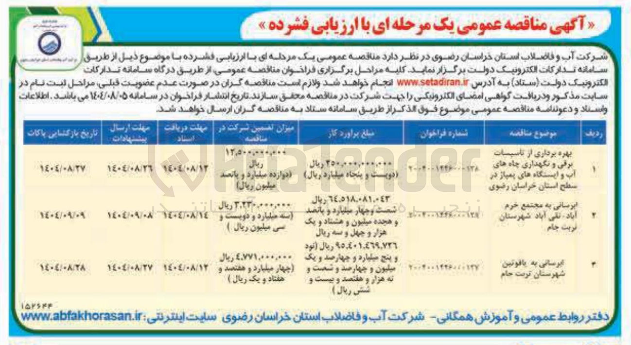 تصویر کوچک آگهی ابرسانی به یاقوتین شهرستان تربت جام