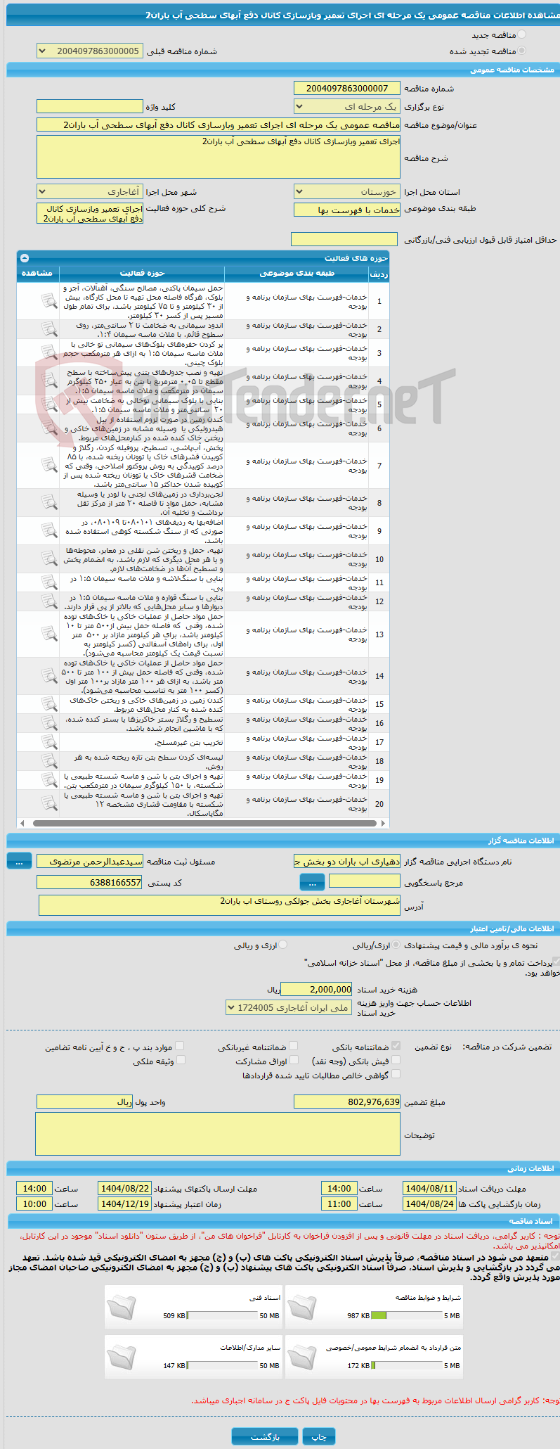 تصویر کوچک آگهی مناقصه عمومی یک مرحله ای اجرای تعمیر وبازسازی کانال دفع آبهای سطحی آب باران2