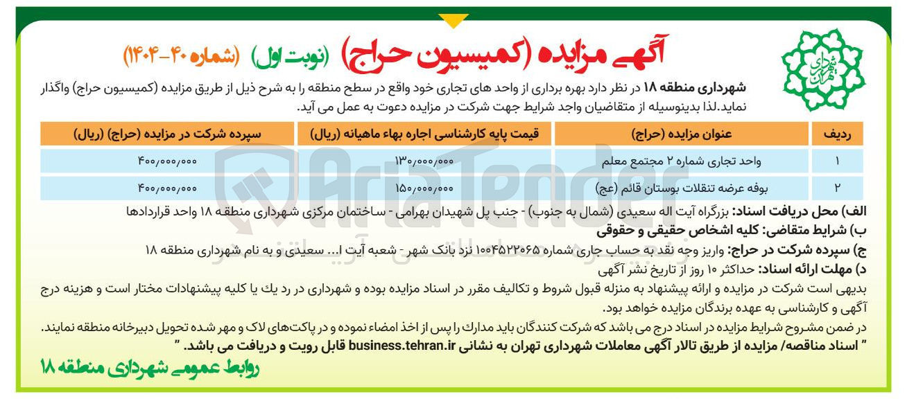 تصویر کوچک آگهی واحد تجاری