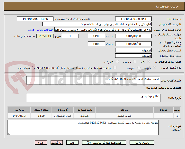 تصویر کوچک آگهی شوید خشک اعلاء به مقدار 1500 کیلو گرم