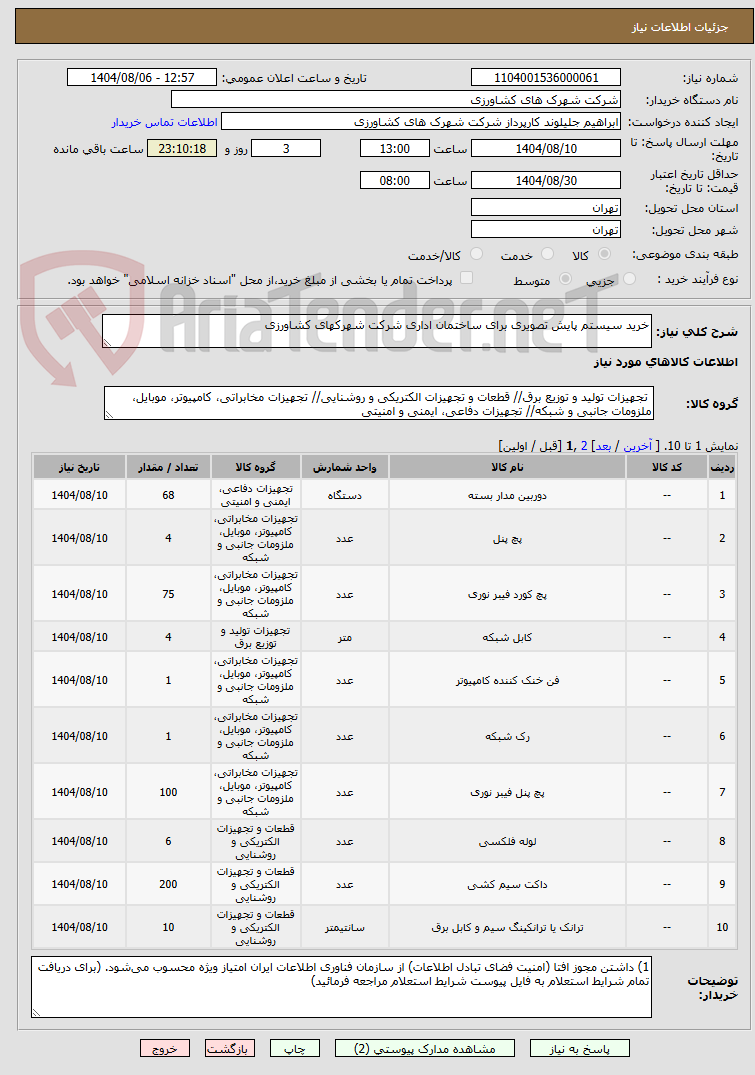 تصویر کوچک آگهی خرید سیستم پایش تصویری برای ساختمان اداری شرکت شهرکهای کشاورزی