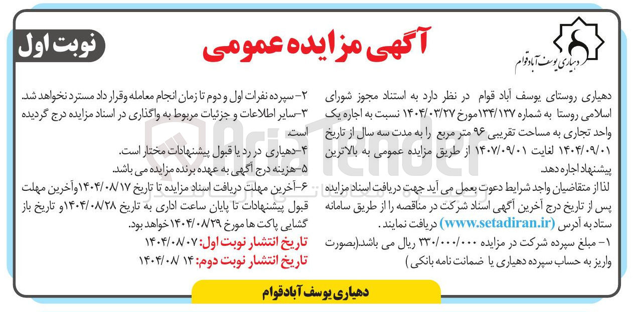 تصویر کوچک آگهی اجاره یک واحد تجاری به مساحت تقریبی ۹۶ متر مربع