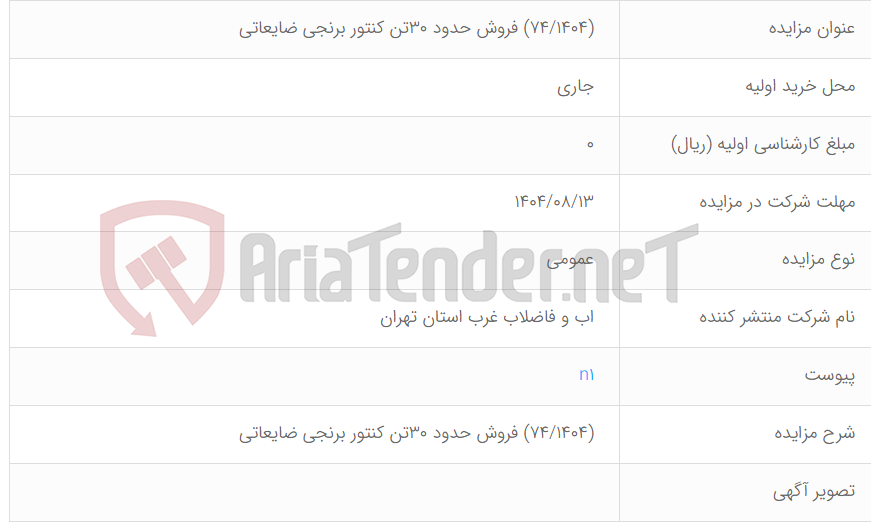 تصویر کوچک آگهی (74/۱۴۰۴) فروش حدود 30تن کنتور برنجی ضایعاتی