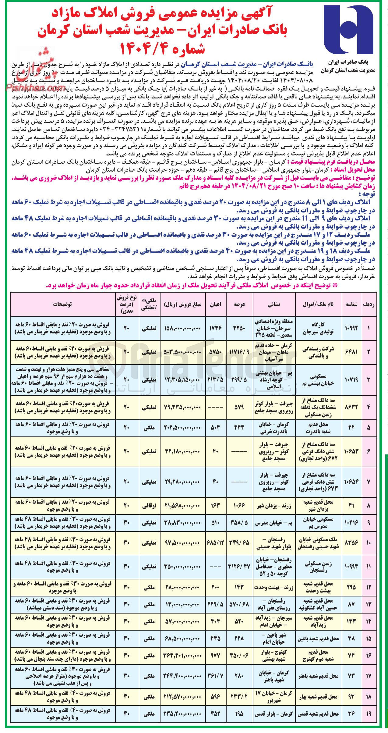 تصویر کوچک آگهی فروش املاک در 19 رددیف با کاربری مسکونی - کارگاه - تجاری