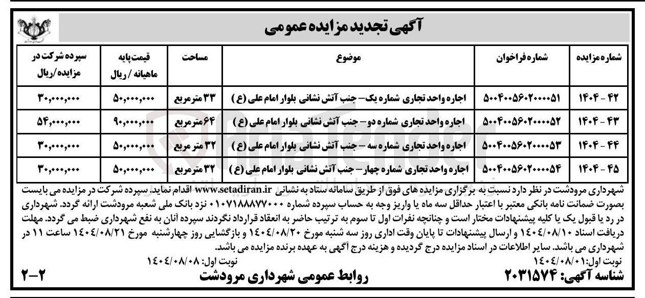 تصویر کوچک آگهی اجاره واحد تجاری شماره دو