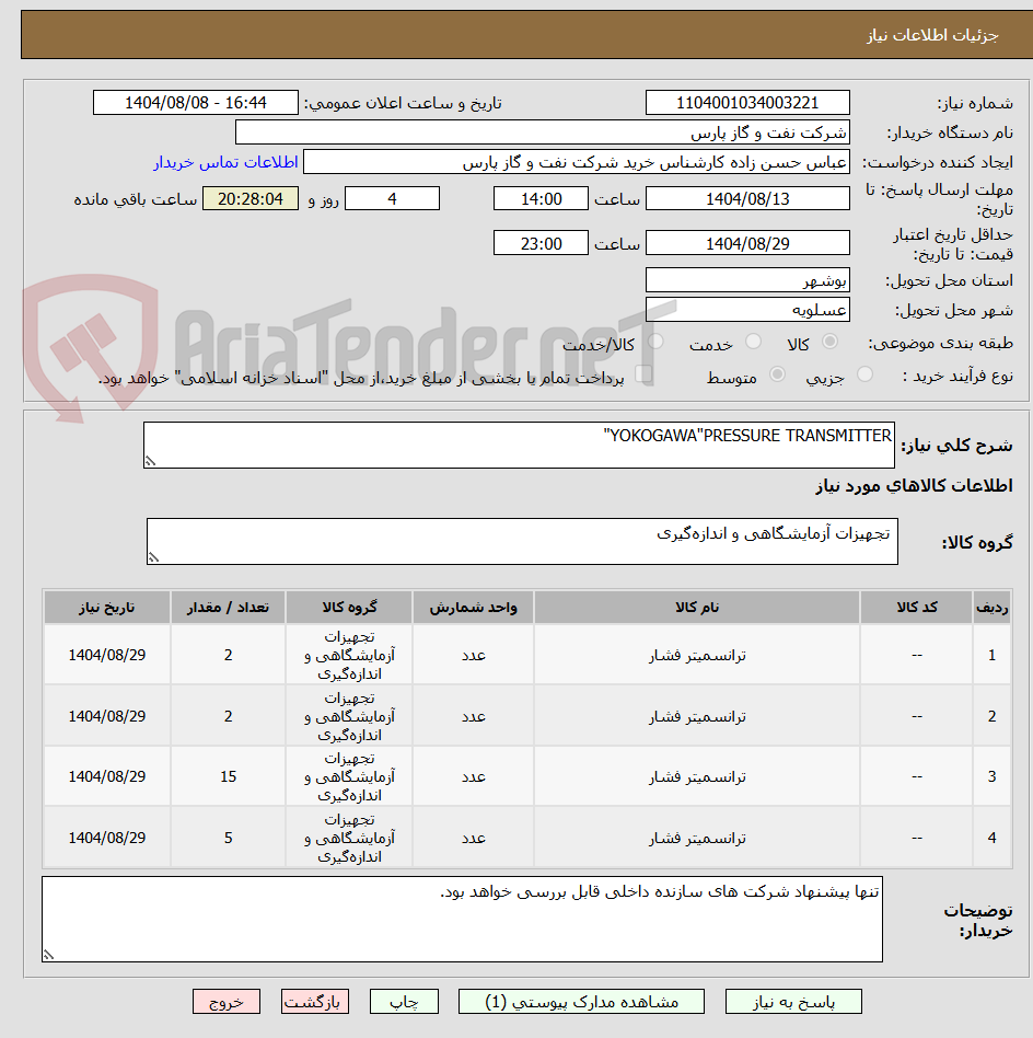 تصویر کوچک آگهی YOKOGAWA"PRESSURE TRANSMITTER"
