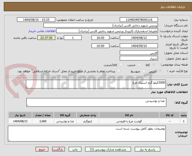 تصویر کوچک آگهی 2000کیلو گرم استیک مرغ 