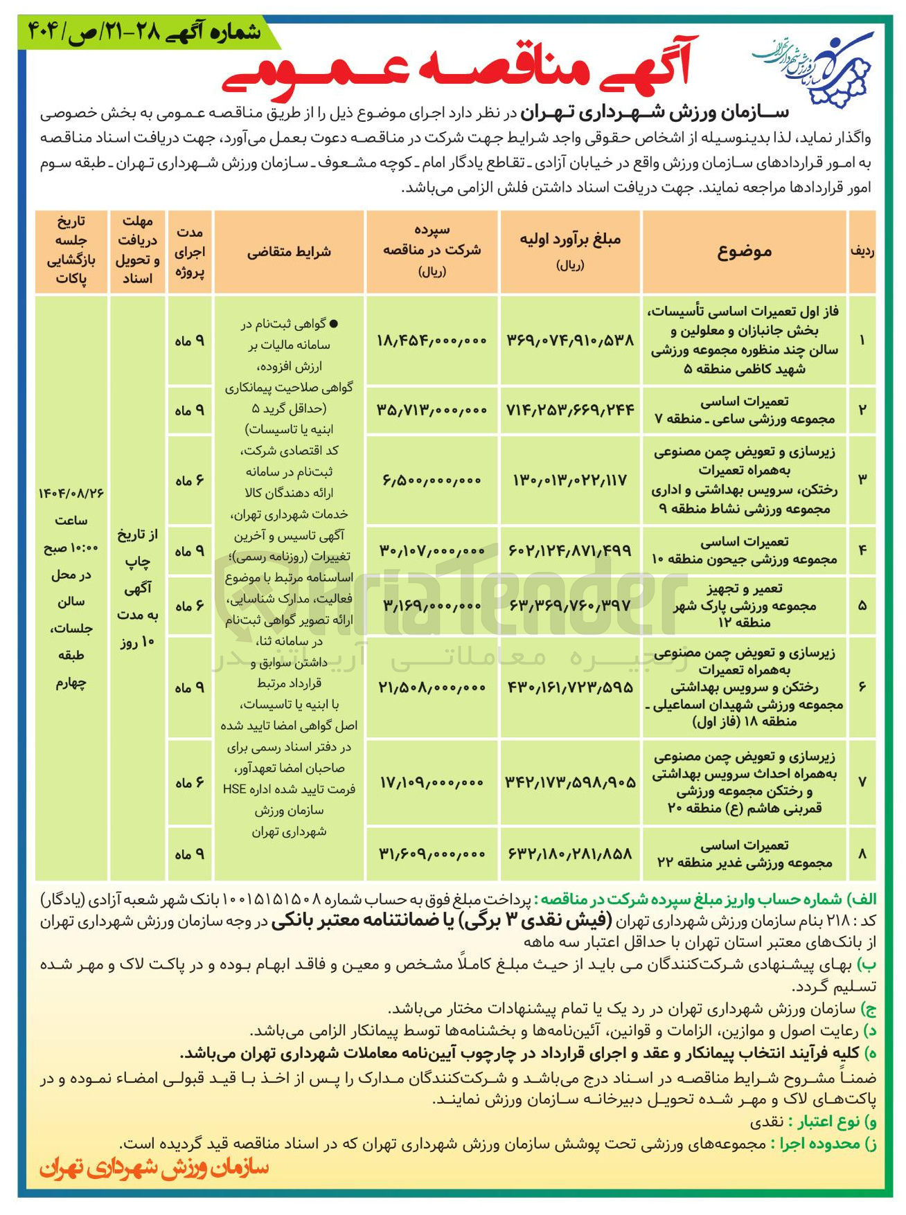 تصویر کوچک آگهی تعمیرات اساسی مجموعه ورزشی 