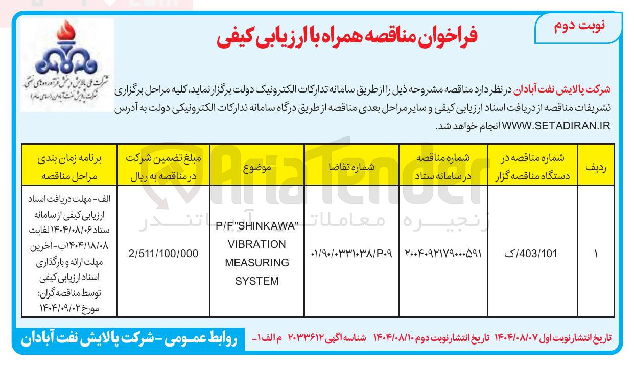 تصویر کوچک آگهی " P/F"SHINKAWA VIBRATION MEASURING SYSTEM