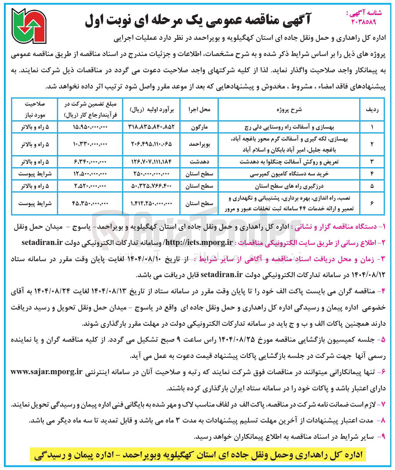 تصویر کوچک آگهی درزگیری راه های سطح استان 
