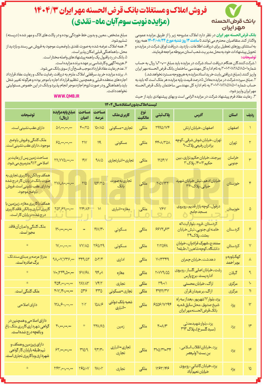 تصویر کوچک آگهی فروش املاک در 15 ردیف با کاربری تجاری - مسکونی - انباری