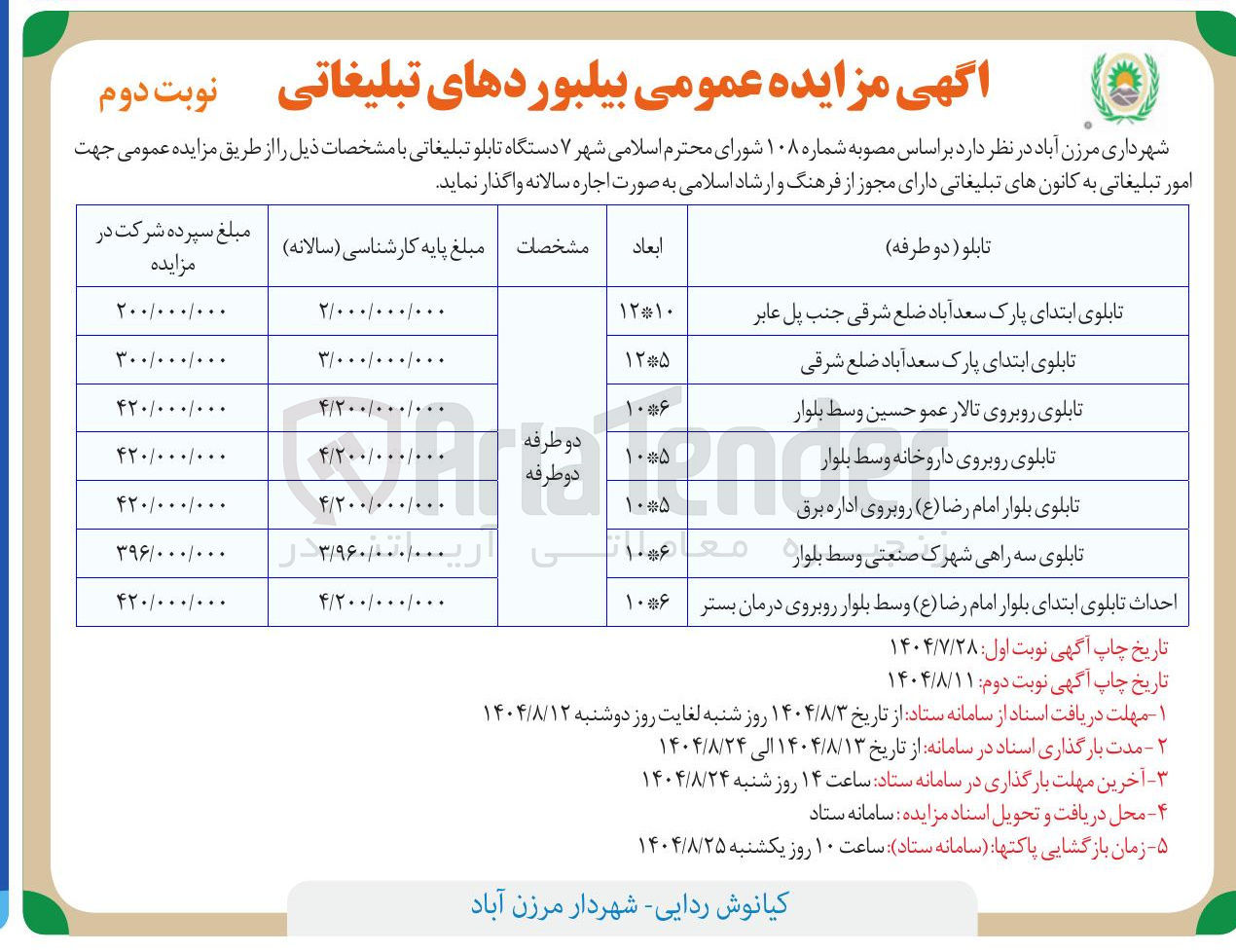 تصویر کوچک آگهی  ۷ دستگاه تابلو تبلیغاتی