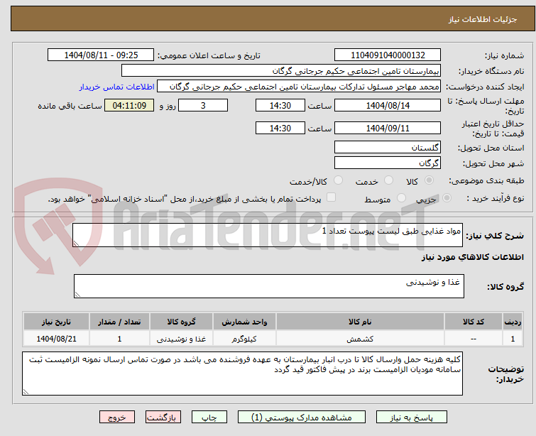تصویر کوچک آگهی مواد غذایی طبق لیست پیوست تعداد 1