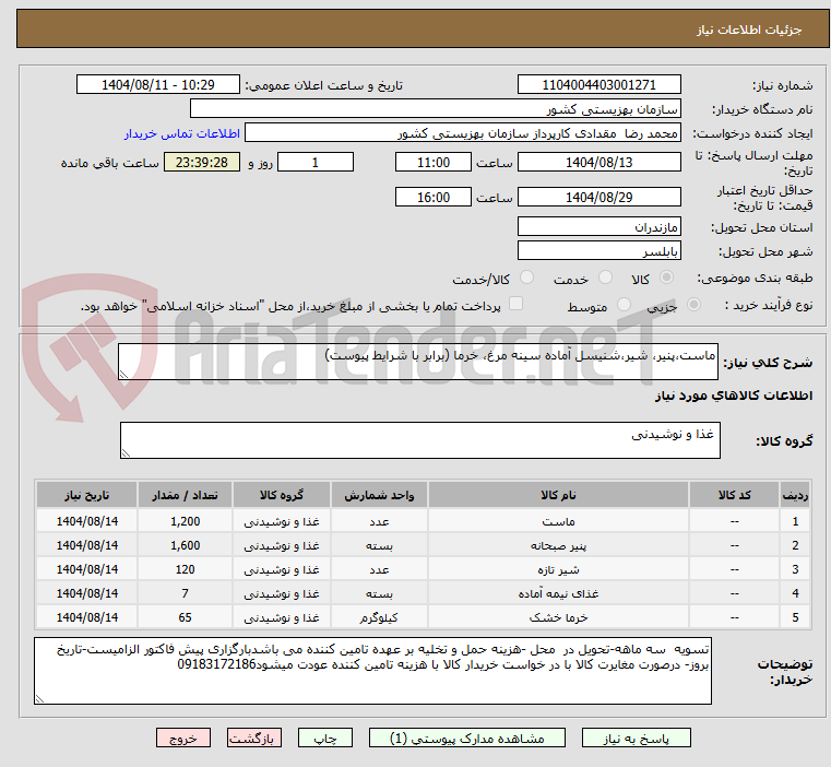 تصویر کوچک آگهی ماست،پنیر، شیر،شنیسل آماده سینه مرغ، خرما (برابر با شرایط پیوست)