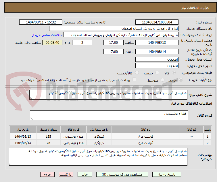 تصویر کوچک آگهی شنیسل گرم سینه مرغ بدون استخوان غضروف وچربی165کیلو-ران مرغ گرم سایز400گرمی78کیلو