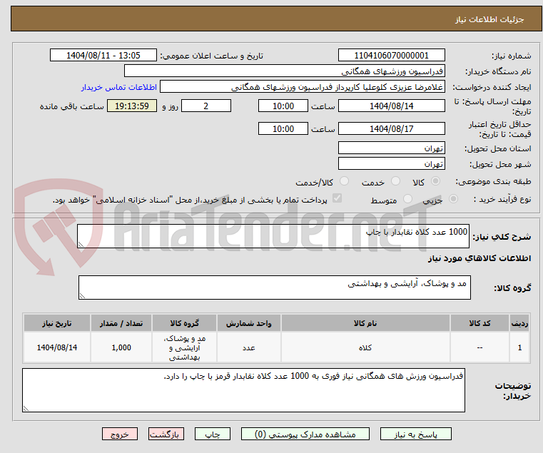 تصویر کوچک آگهی 1000 عدد کلاه نقابدار با چاپ