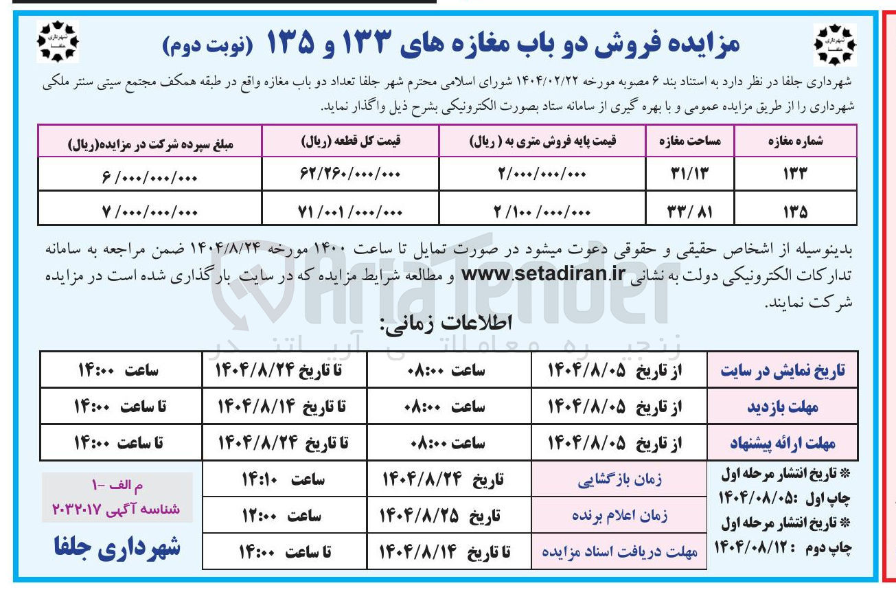 تصویر کوچک آگهی فروش تعداد دو باب مغازه