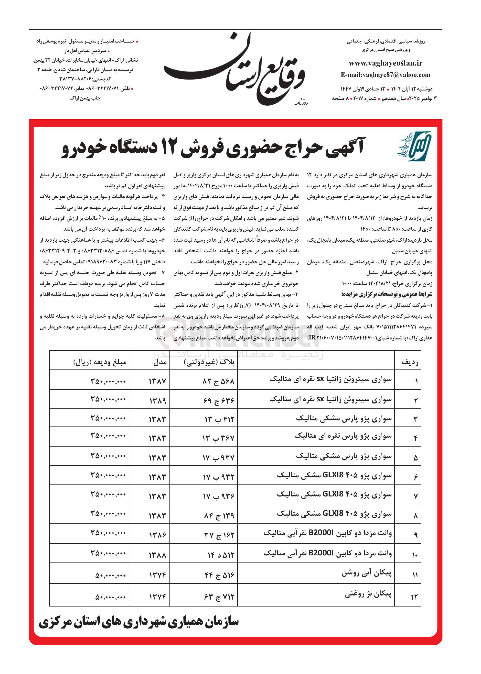 تصویر کوچک آگهی فروش 12 دستگاه خودرو